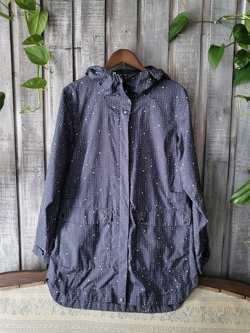 Columbia Here And There Trench Jacket Navy Blue Rain Dots Dot L